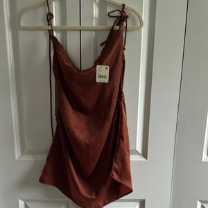 Free People Brown Asymmetrical Tie Front Camisole